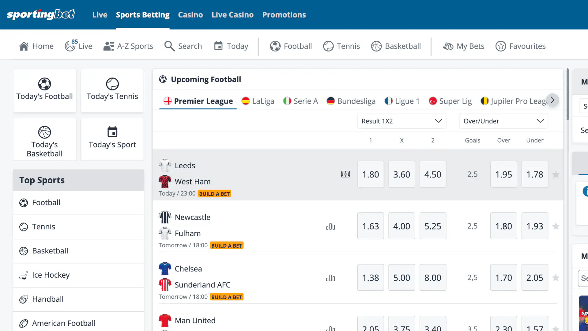 Sportingbet homepage